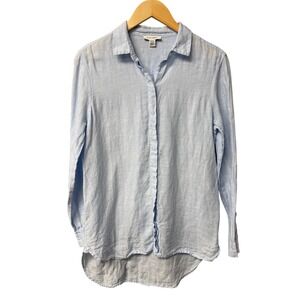 Pure Navy 100% Linen Button Up Shirt Womens S Light Blue Casual Coastal Casual